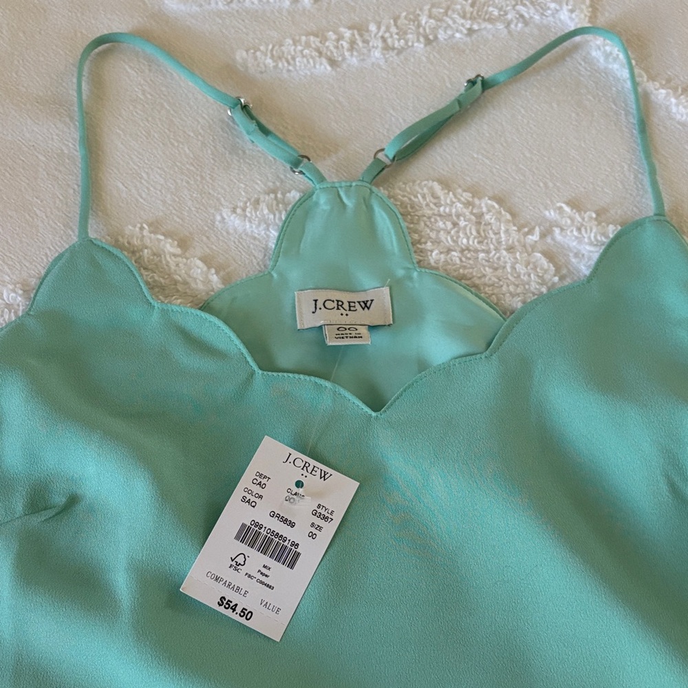 J. Crew Light Green mint Scalloped Camisole 00